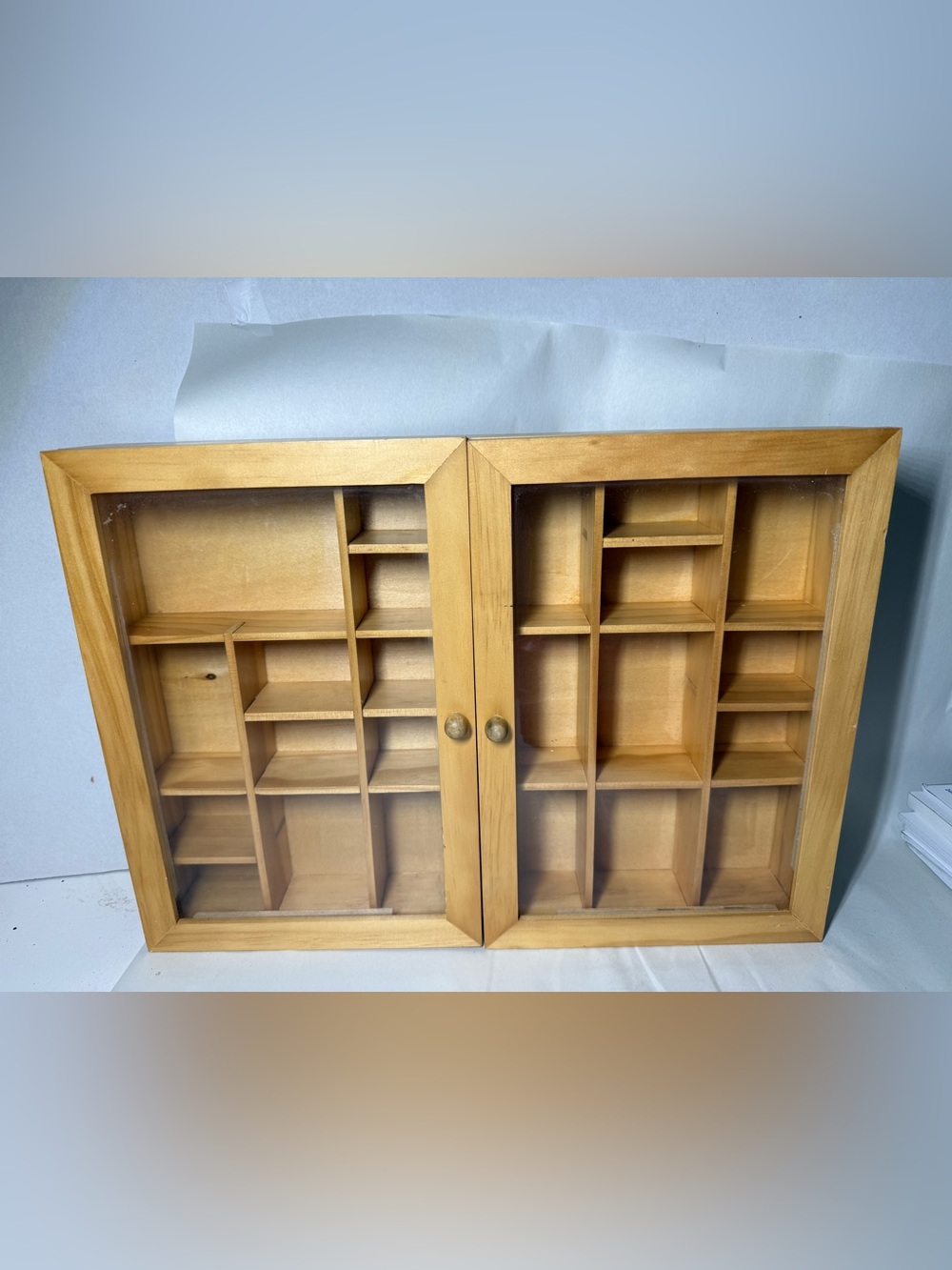 Wooden Display Cabinet with Glass Doors - Natural Finish